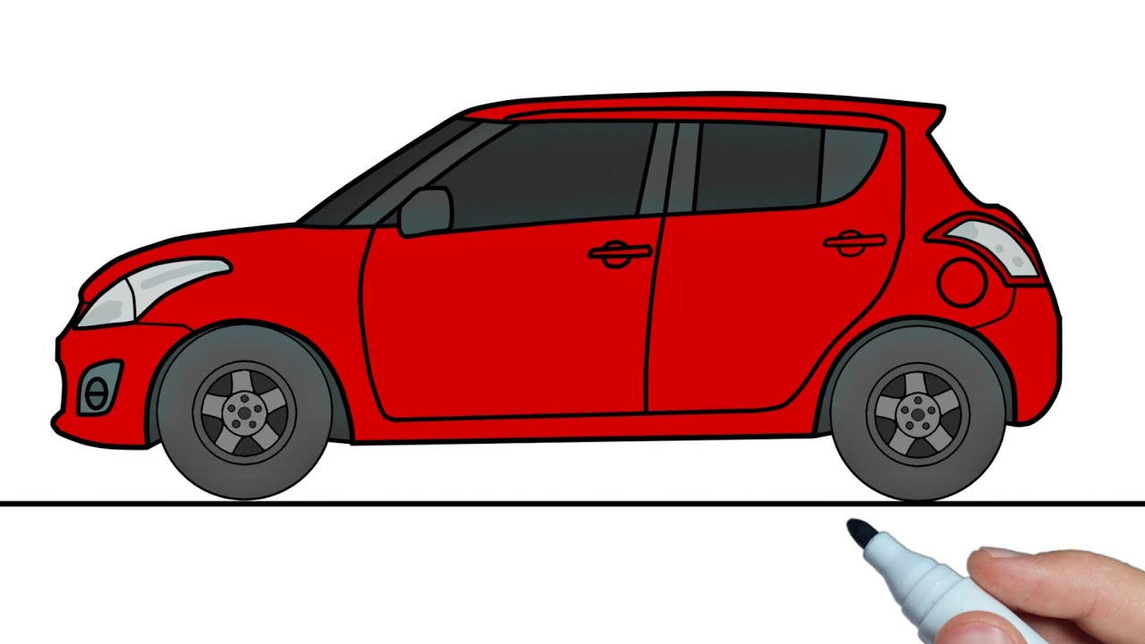 How to draw Suzuki Swift step by step | Maruti Suzuki car drawing