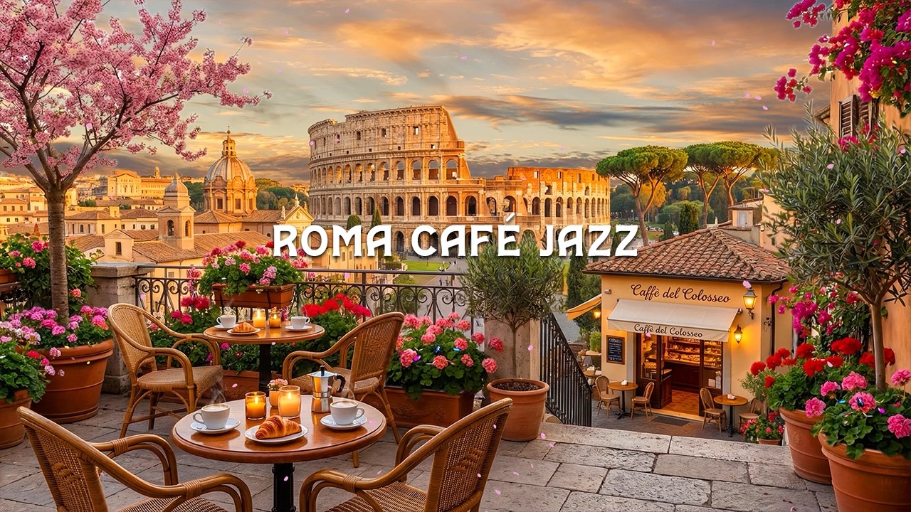 Springtime Roma Café Jazz ☕ Calm Evening Outdoor Café Ambience & Smooth Jazz Music for Work, Study