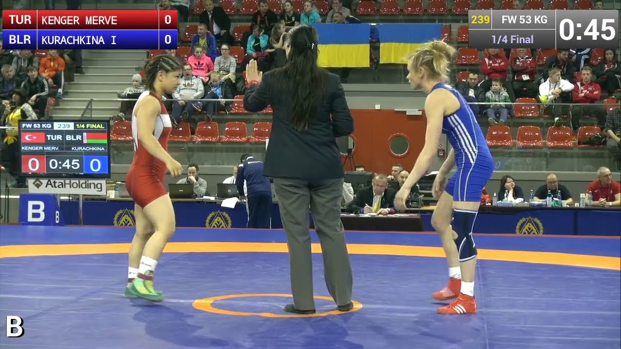 Quarterfinal FW - 53 kg: Iryna KURACHKINA (BLR) df. Merve KENGER (TUR) by TF, 10-0
