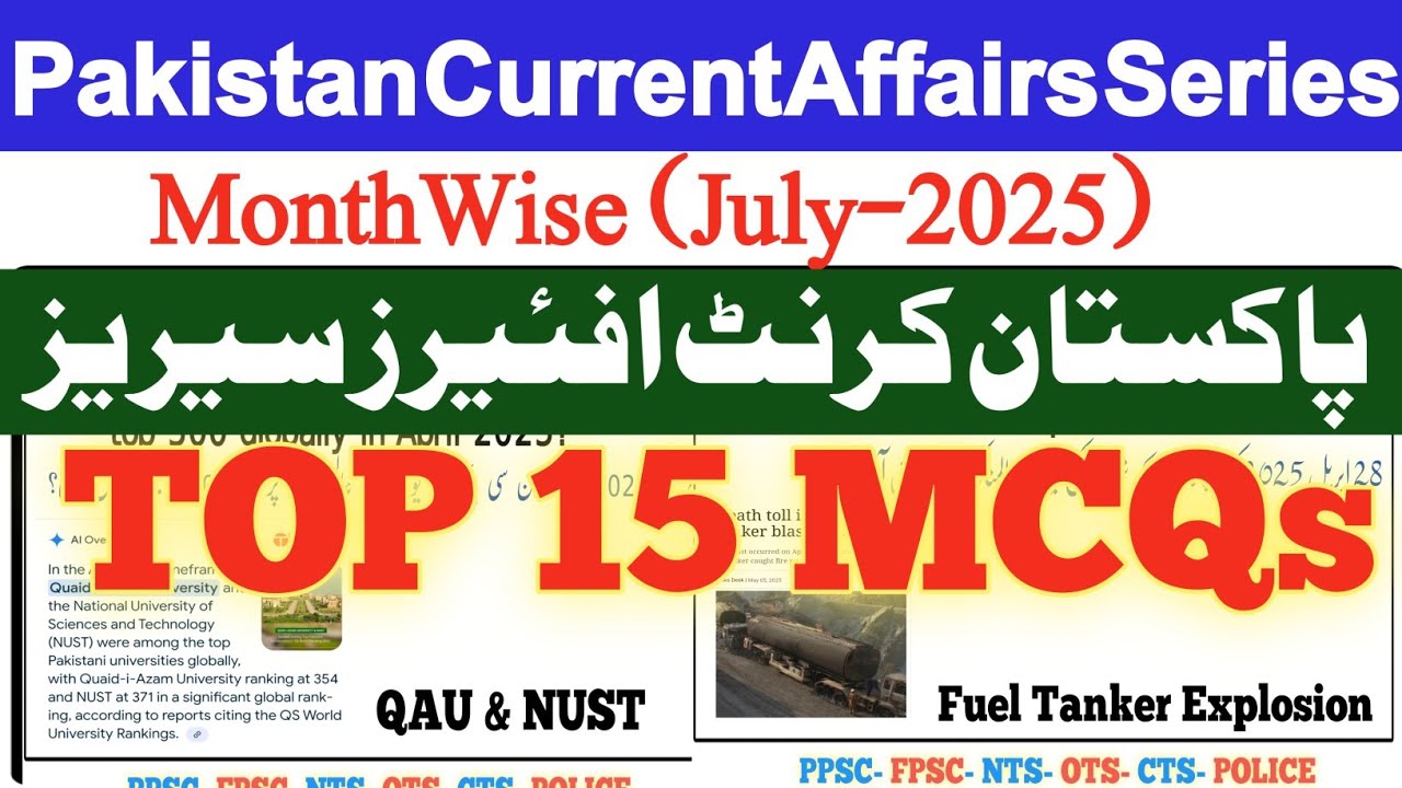 Pakistan Current Affairs July 2025 | 15 Most Repeated MCQs | Test Prep for PPSC FPSC NTS