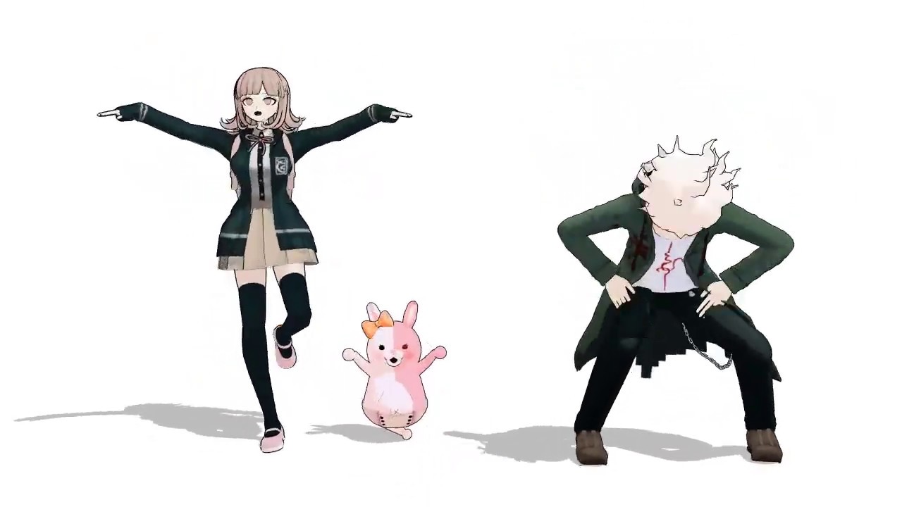 chiaki, komaeda, and monomi dance to their fav song
