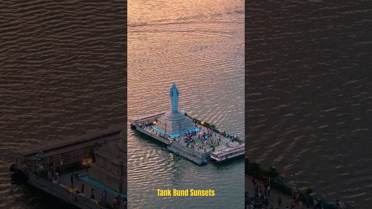 Hussain sagar during Sunset 🌅 - Hyderabad.  #viralshorts #drone #shorts #tankbundhyderabad