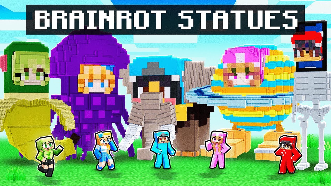 Minecraft STEAL A BRAINROT FRIEND STATUE House Battle!
