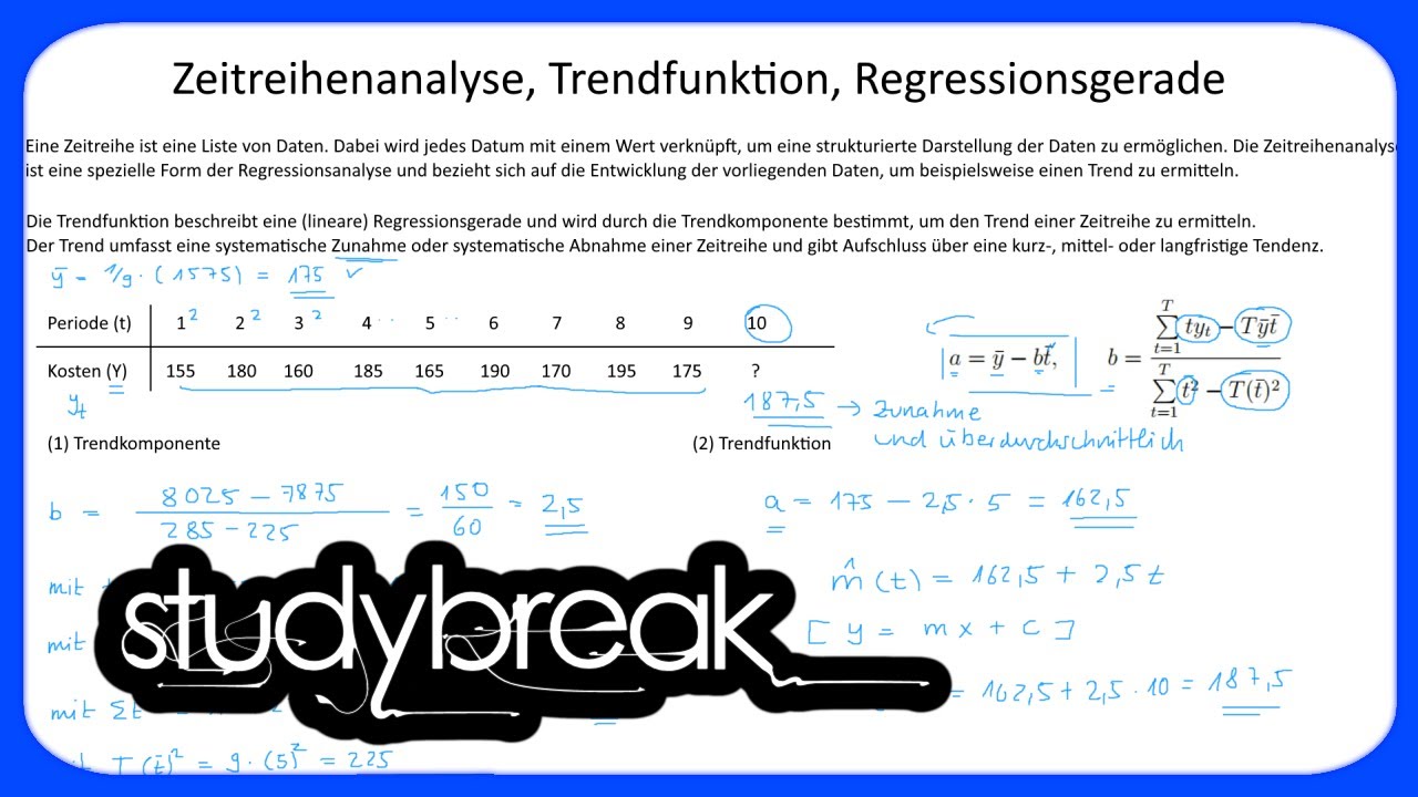 Zeitreihenanalyse, Trendfunktion, Regressionsgerade | Statistik