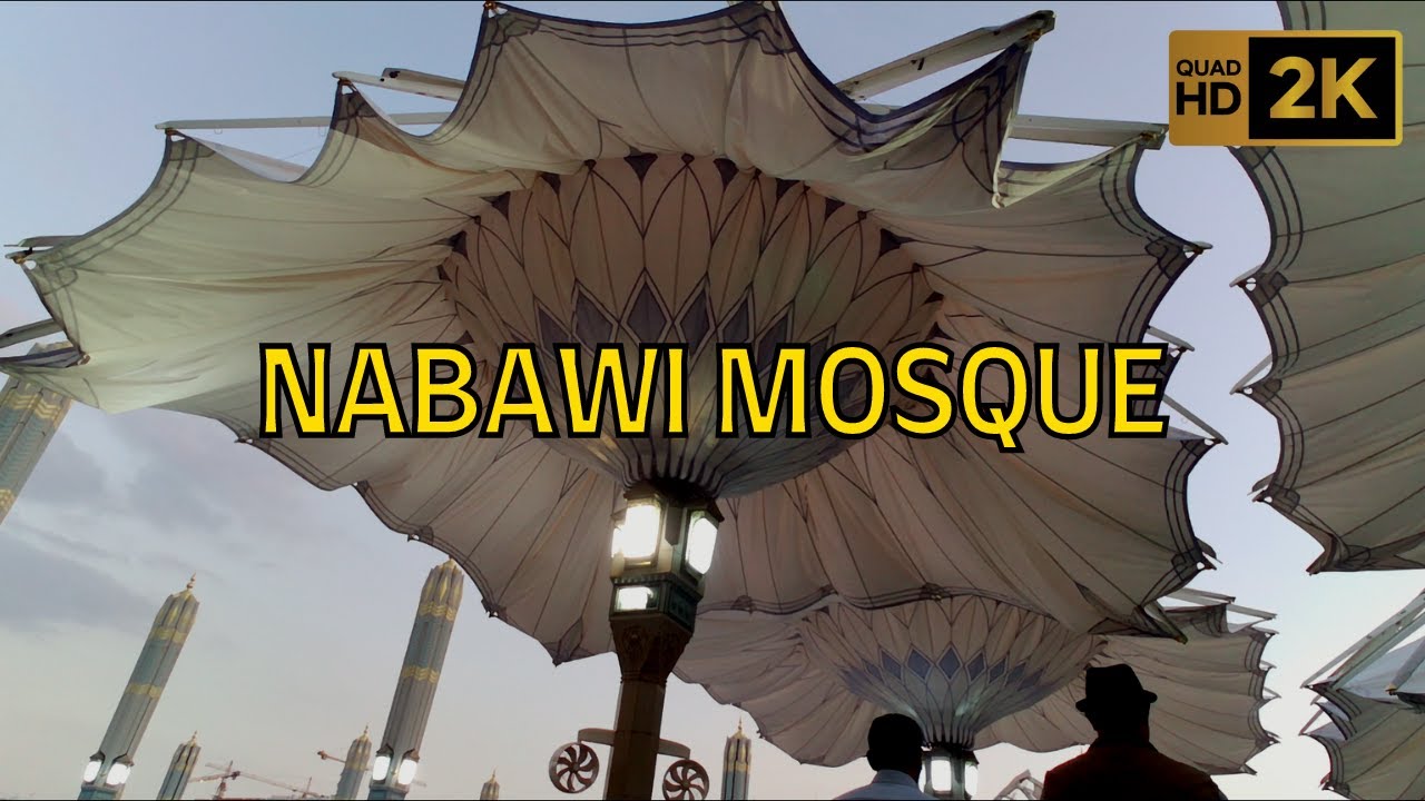 Umrah Walking Tour 2022, Closing Process of Giant Umbrella in Nabawi Mosque Medina - Umrah Vlog