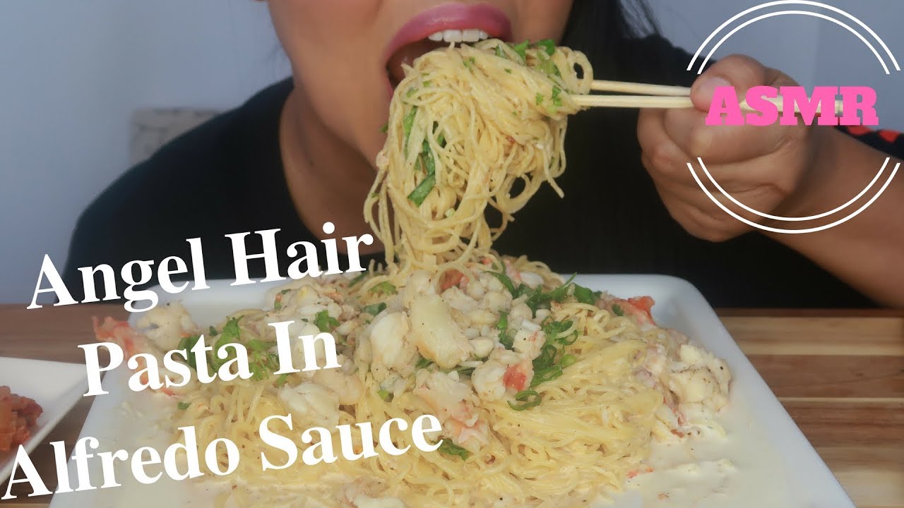 ASMR - Angel Hair Alfredo Pasta With Lobster Meat - Big Bites  (No Talking)
