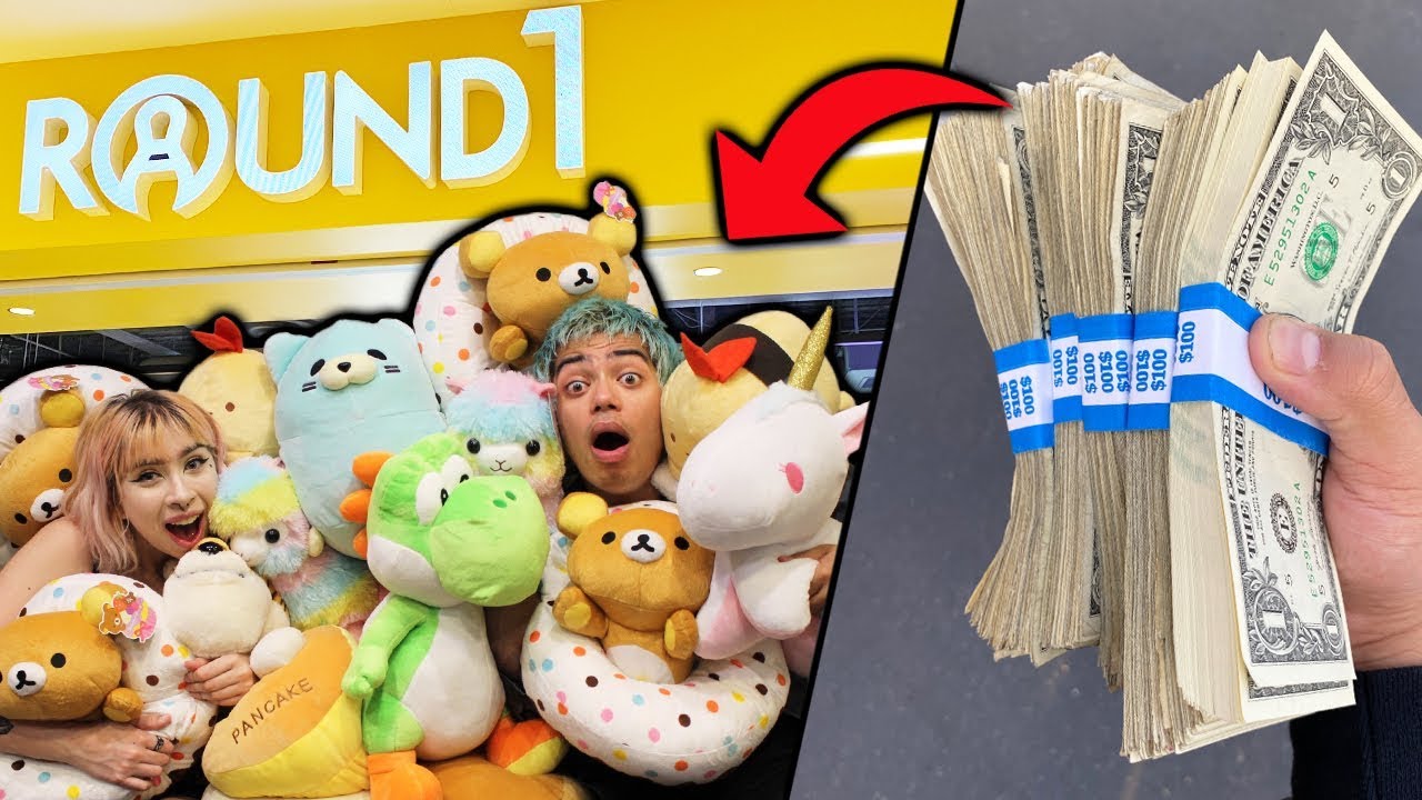 $100 CLAW MACHINE CHALLENGE AT NEW ROUND 1 ARCADE!