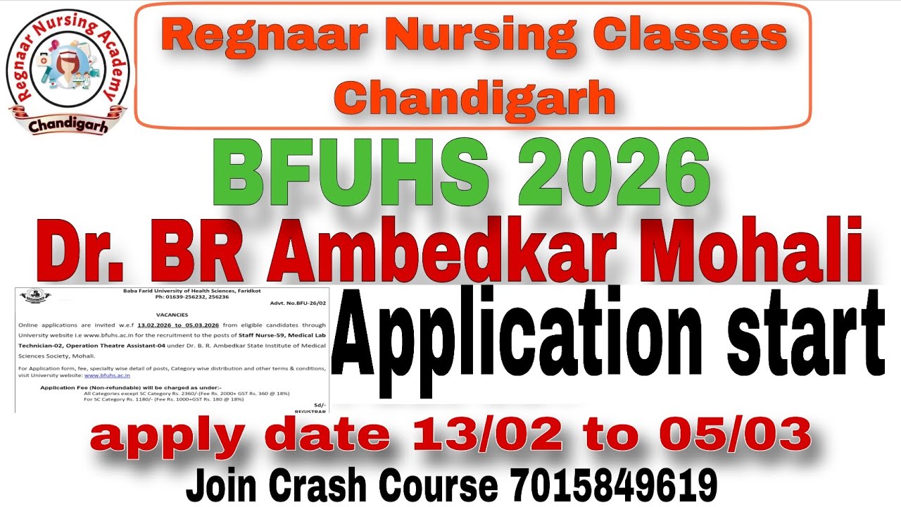 Dr B R Ambedkar Mohali Punjab 2026 Staff Nurse New Vacancy/Age/Category wise Post/Eligibility