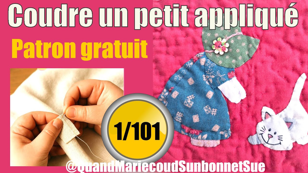 🟠Appliqué Chat et fillette : projet simple de couture pour débutant.e en patchwork #001/101