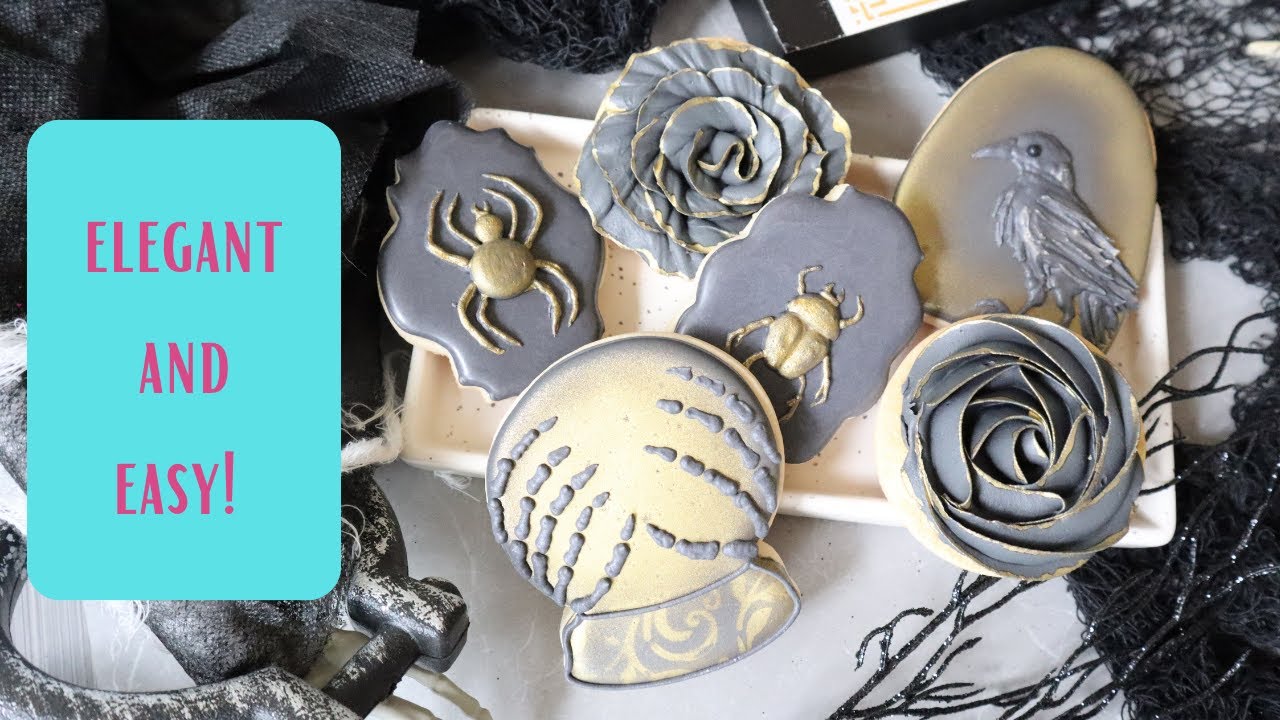 Elegant Black and Gold Vintage Halloween Cookie Tutorial