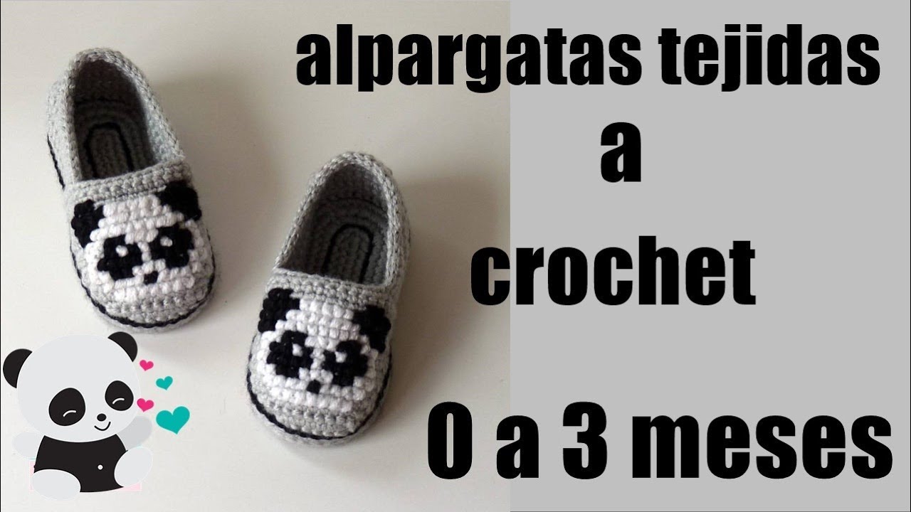 alpargatas tejidas a crochet - diseño panda-bordado - punto de cruz
