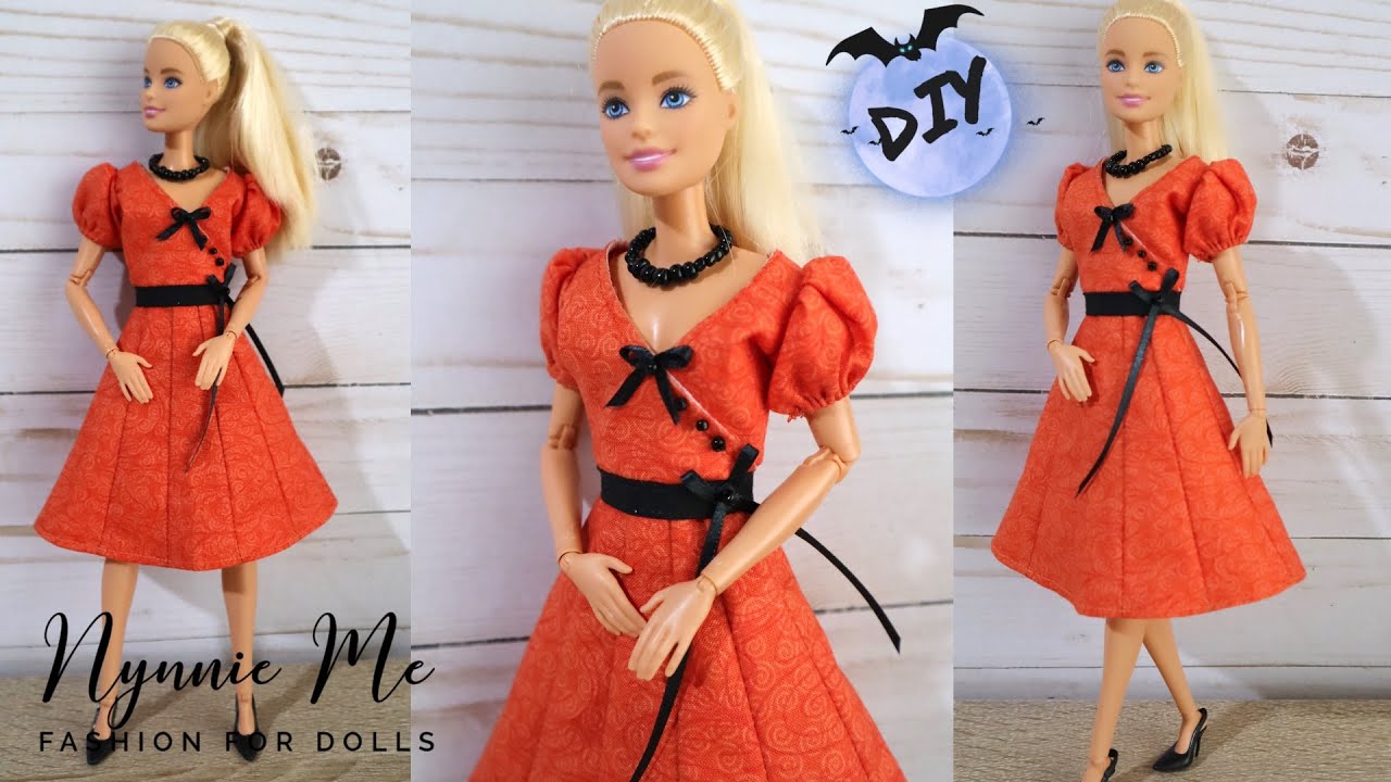 DIY How to make Halloween Party Dress for Barbie by nynnie me