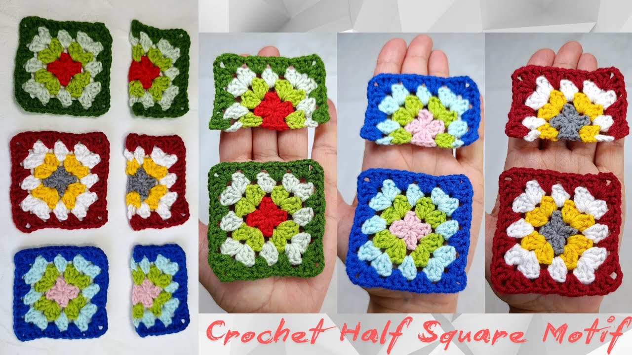 HOW TO CROCHET A PERFECT HALF GRANNY SQUARE | VERY EASY AND BEGINNER FRIENDLY CROCHET PATTERN