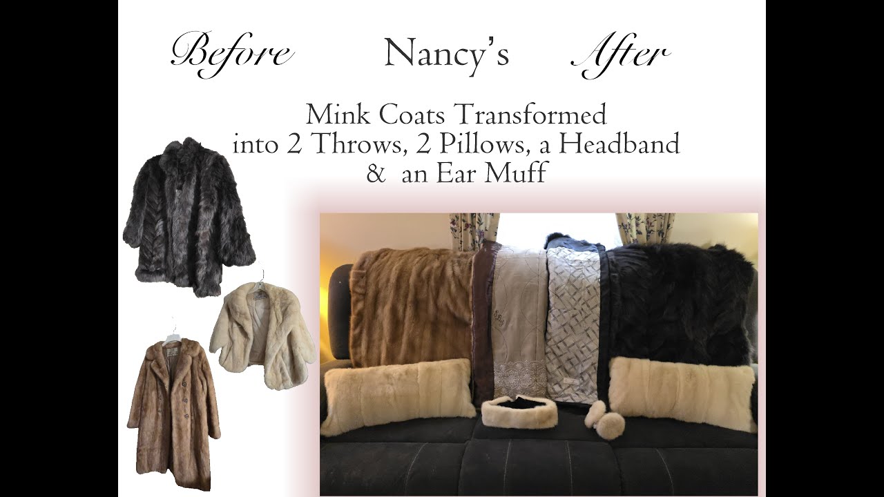 Nancy's  Mink Coats Transformed into 2 Throws, 2 Pillows, a Headband &  an Ear Muff