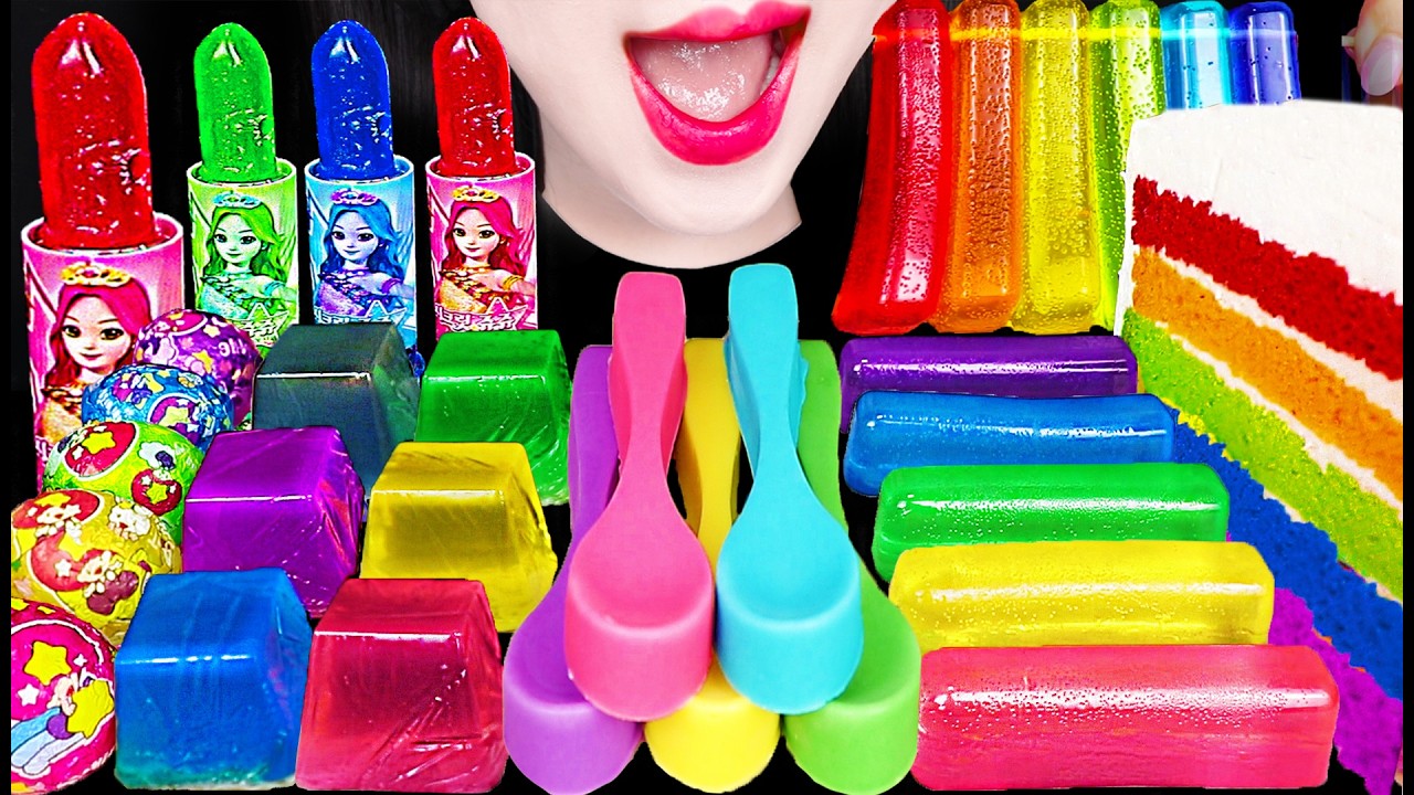 ASMR LIPSTICK CANDY, EDIBLE SPOON, FINGER JELLY 립스틱 캔디 숟가락 젤리 먹방 MUKBANG, EATING