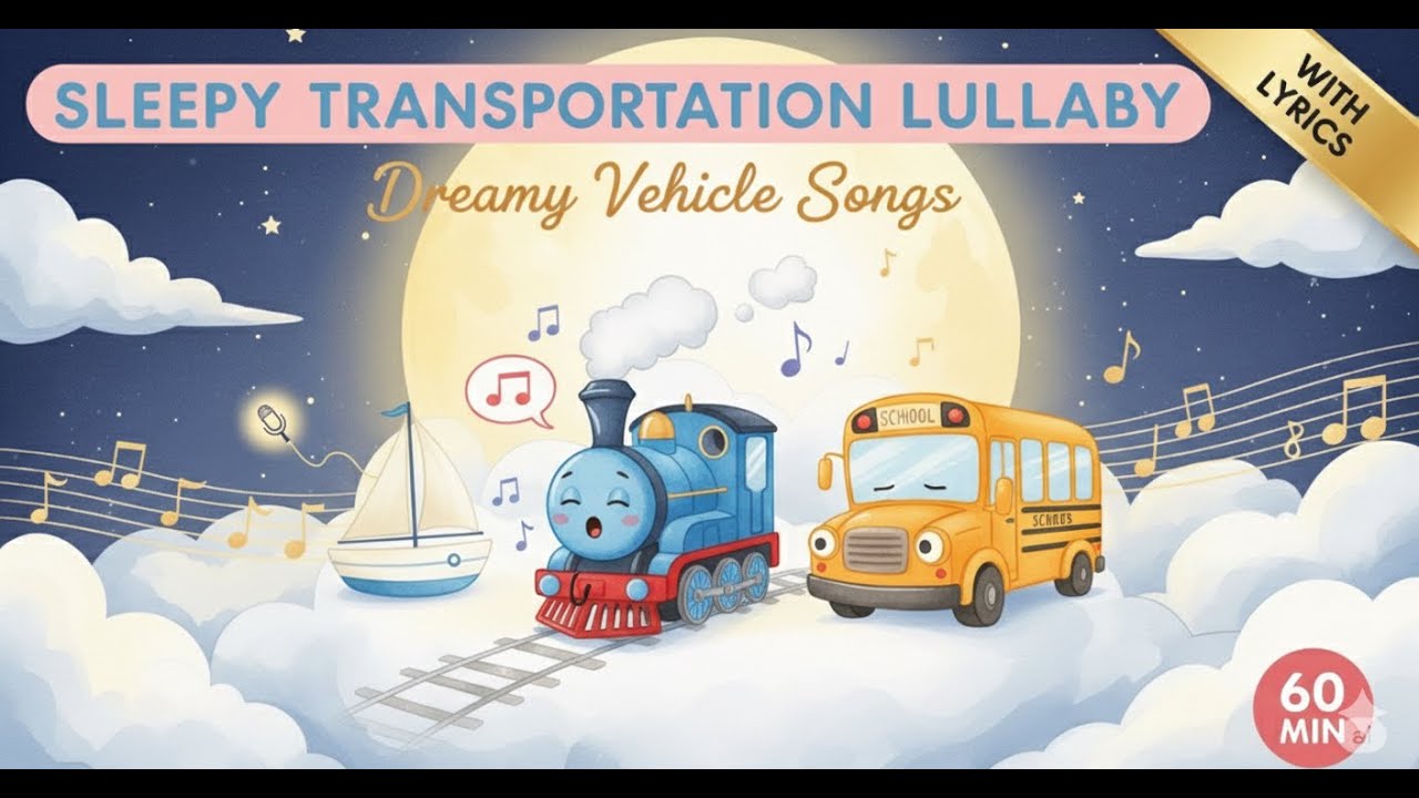 🚂 SLEEPY TRANSPORTATION LULLABIES with Lyrics | 1 Hour Trains Cars Planes Boats Bedtime Songs 🌙