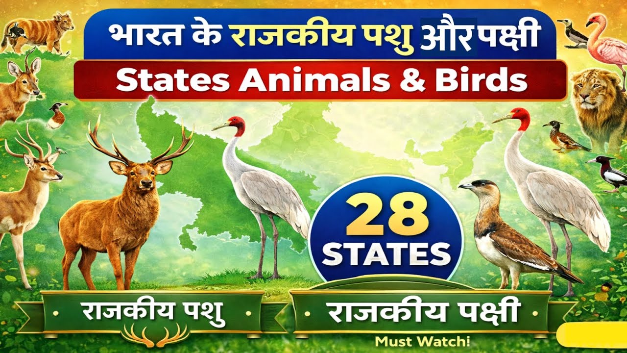 भारत के 28 राज्यों के राजकीय पशु और पक्षी | State Animals & Birds of India @Akexampoint66 