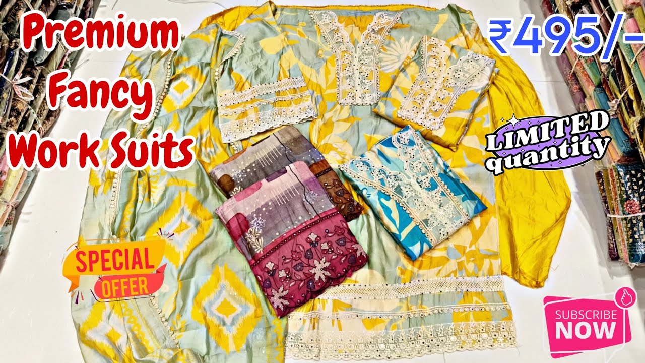 Naya Designs Arrived Premium Fancy Work Suits / Wholesale Hyderabad Market Pakistani Readymade Dress