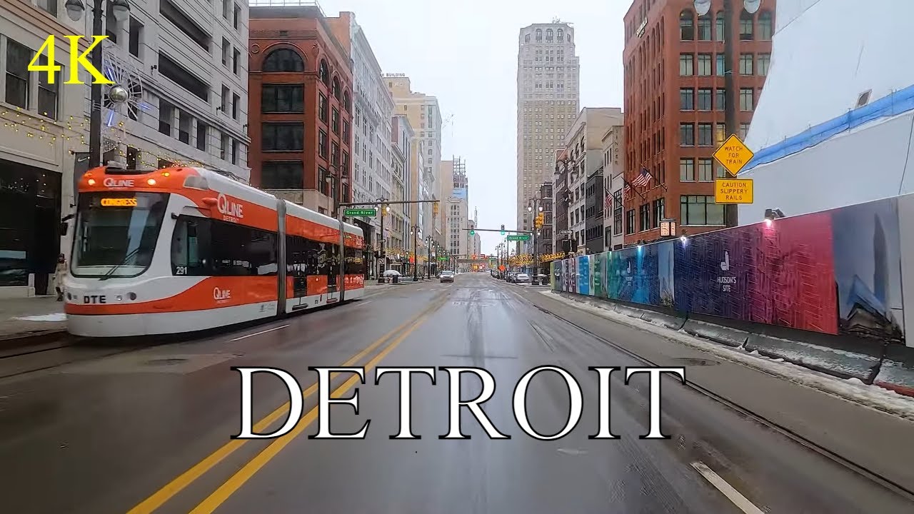 Detroit 4K - Winter Day Drive - USA