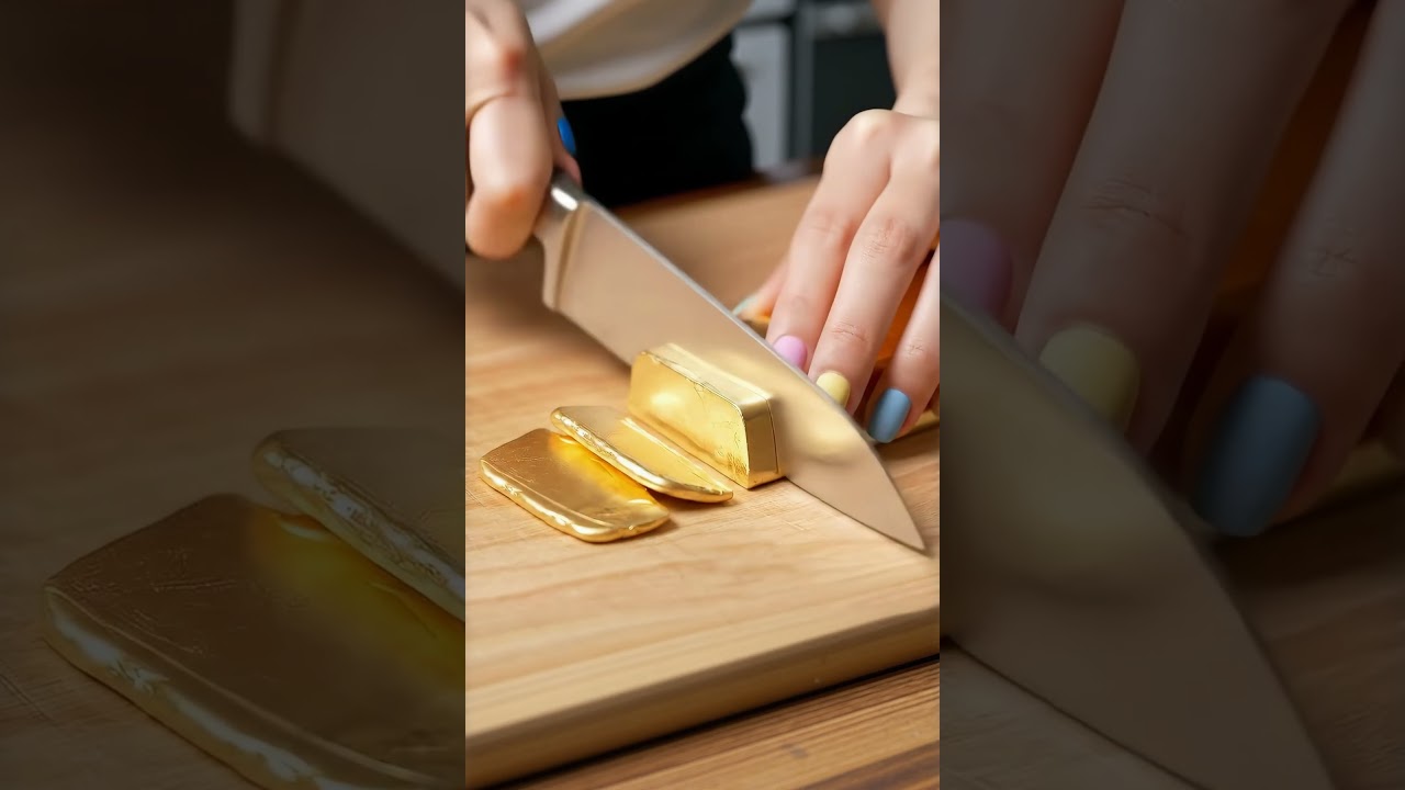 【4K】【ASMR】Cutting a Gold Ingot with a Glass Knife Repeatedly #asmrvideo #satisfying #oddlysatisfying