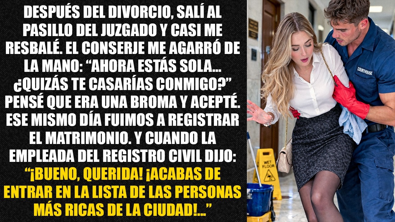Después del divorcio, salí al pasillo del juzgado y casi me resbalé. El conserje me agarró de...