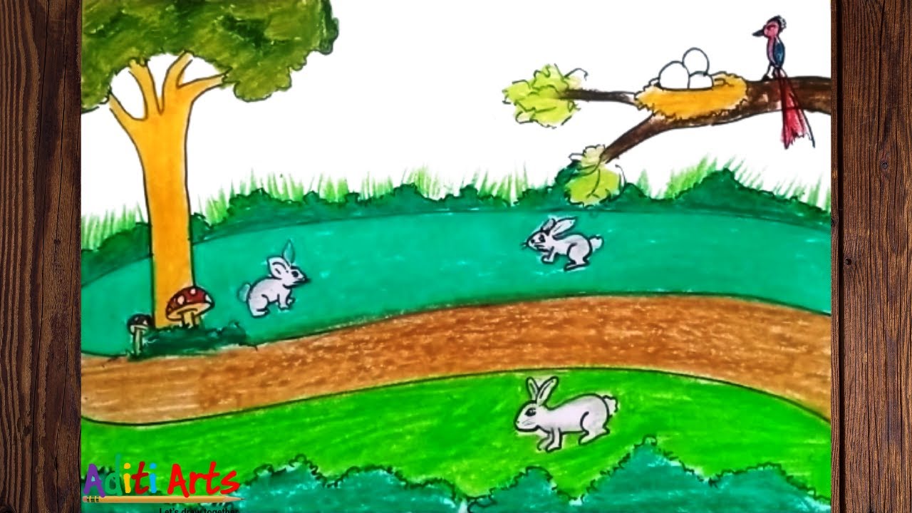 Jungle Drawing for Kids | Easy Jungle Drawing With Animals | Jungle Drawing Easy | Forest Drawing