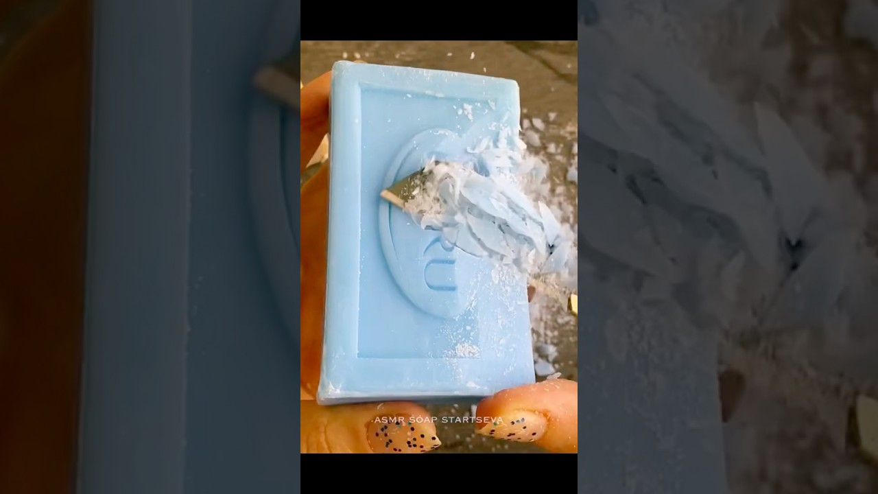 Cutting very dry ocean blue soap ASMR! #drysoap #cuttingsoap #asmrsoap