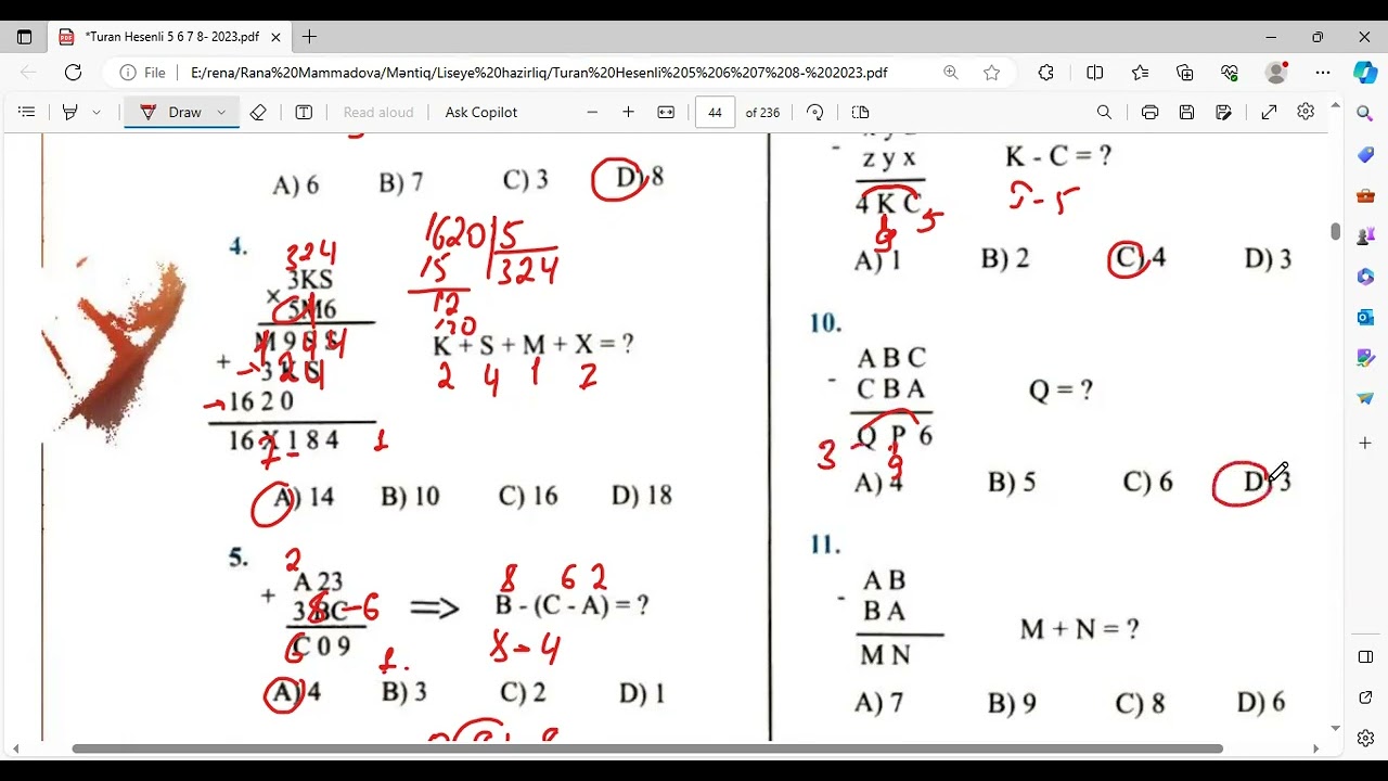 Turan Həsənli Məntiq - Hesab əməlləri test izahı