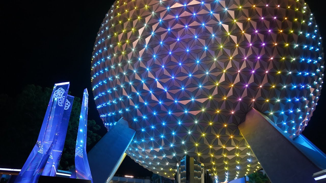 Spaceship Earth Light Show as Beacon of Magic at EPCOT for Walt Disney World's 50th, Multiple Angles