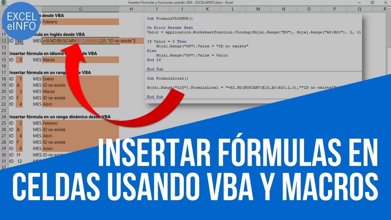 Insertar Fórmulas y funciones en celdas de Excel usando VBA y macros @EXCELeINFO