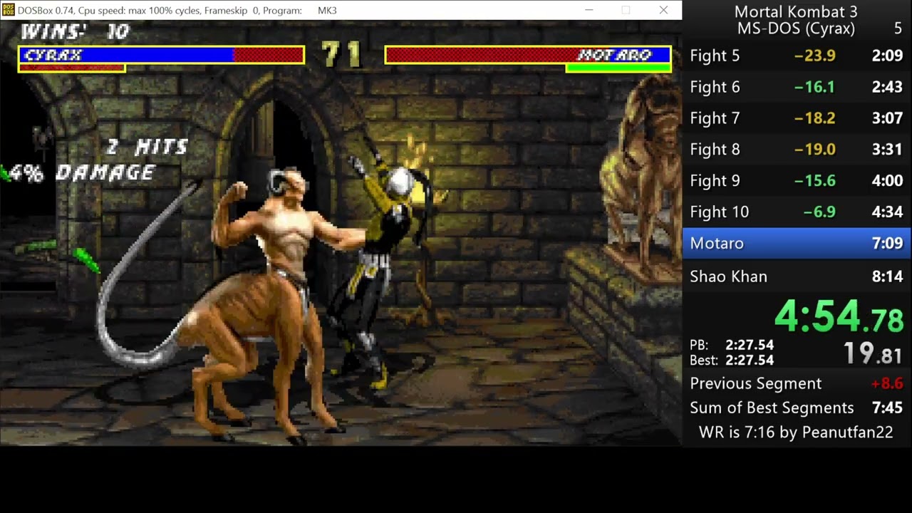Mortal Kombat 3 MS DOS Cyrax High Punch trick Speedrun 6:19