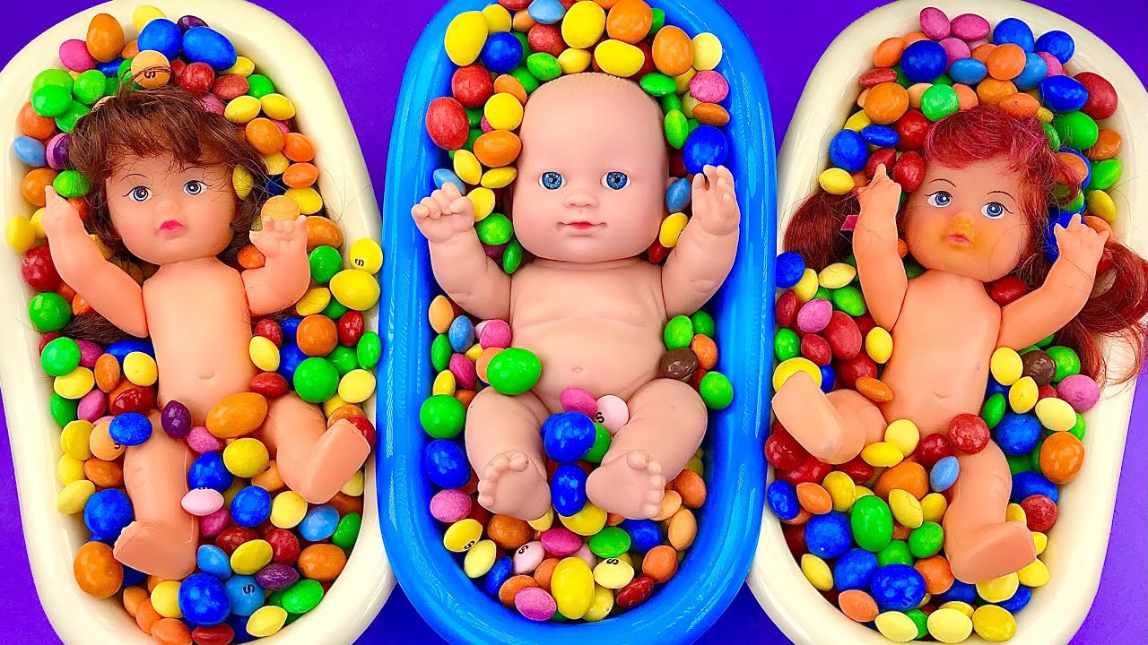 Satisfying Video | Mixing Candy in 3 Glossy Bathtub with Colorful Skittles & Color Tray Cutting ASMR