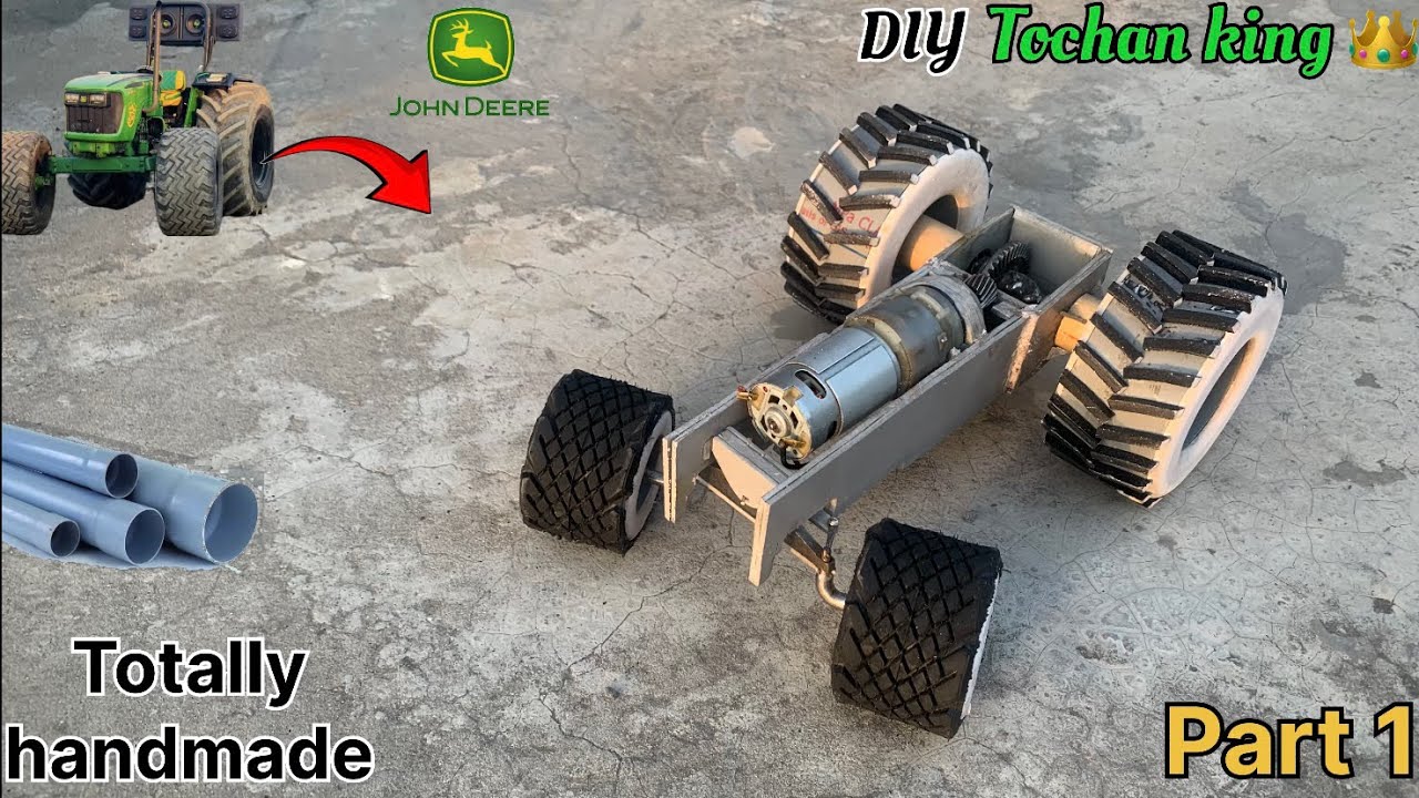 How to make John Deere tractor using dc gear motor.DIY John Deere tractor with pvc pipe at home