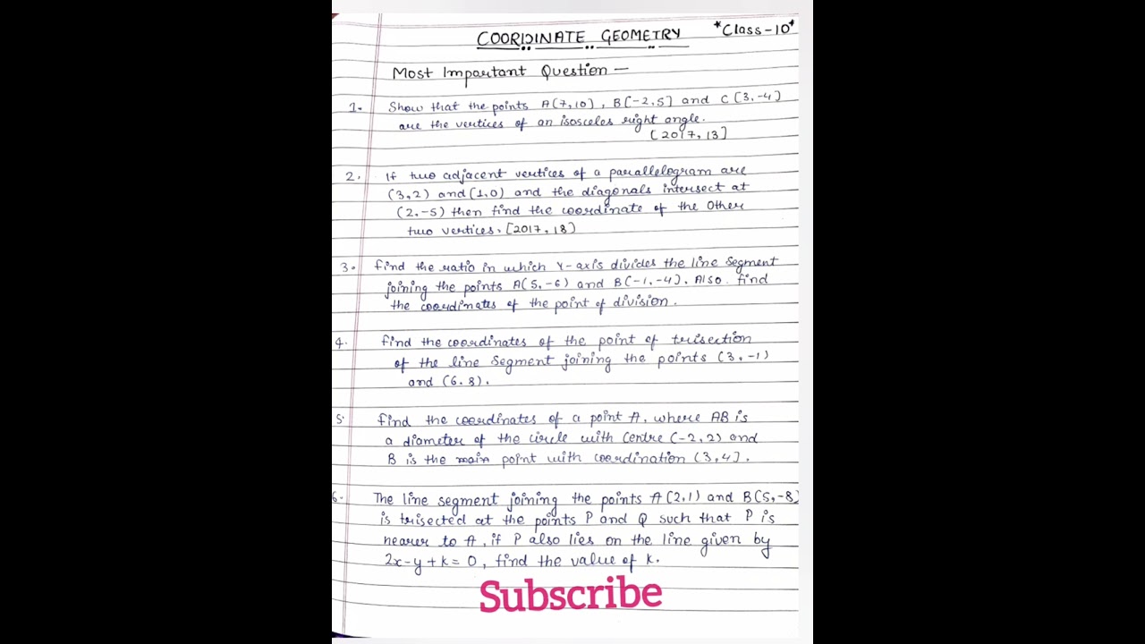 Coordinate geometry most important question class 10 cbse maths #class10 #short