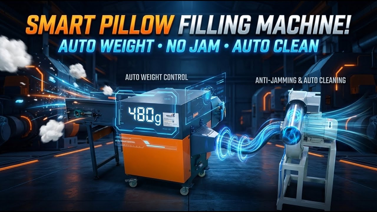 Fiber Opening & Pillow Filling Machine with Auto Weight Control | Anti-Jamming & Auto Cleaning