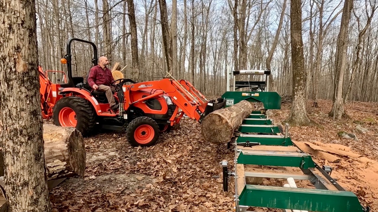 Cutting Red Oak Log for Timber Framing