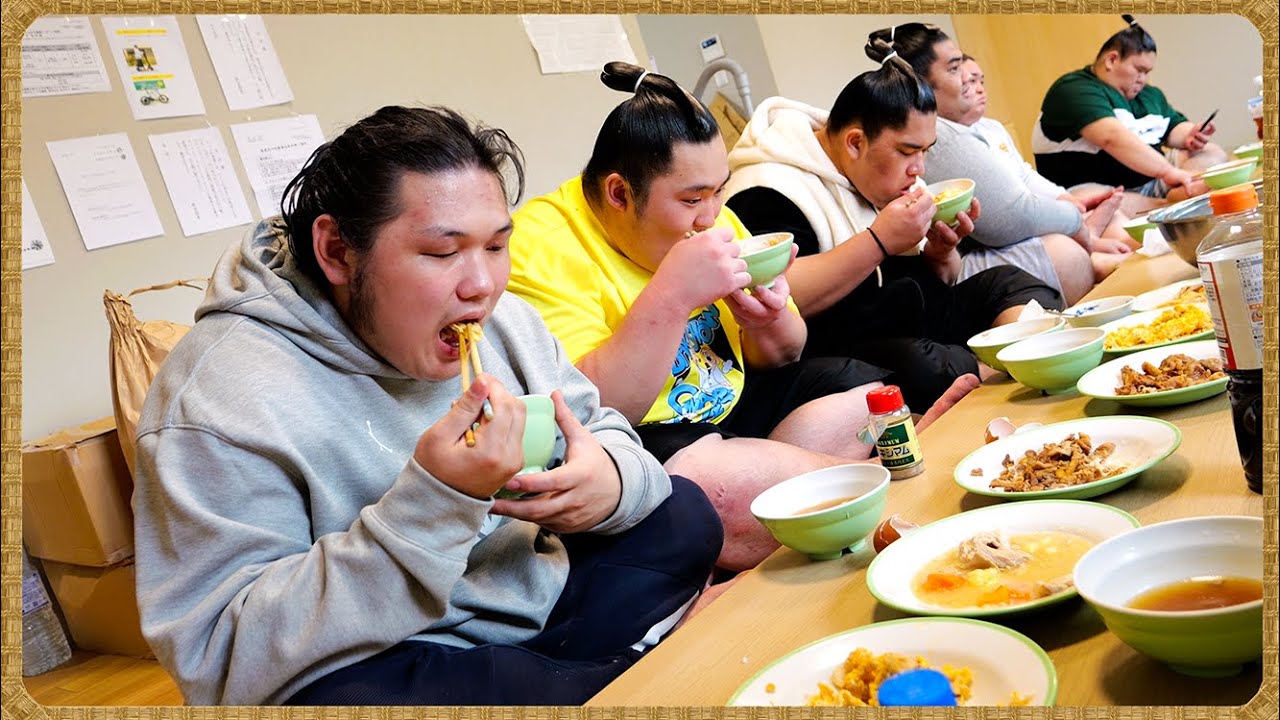 【相撲飯】巡業帰りの狼雅関・颯雅、朝稽古参加 ／ 醤油ちゃんこ鍋・豚玉炒め・唐揚げ・ポトフ