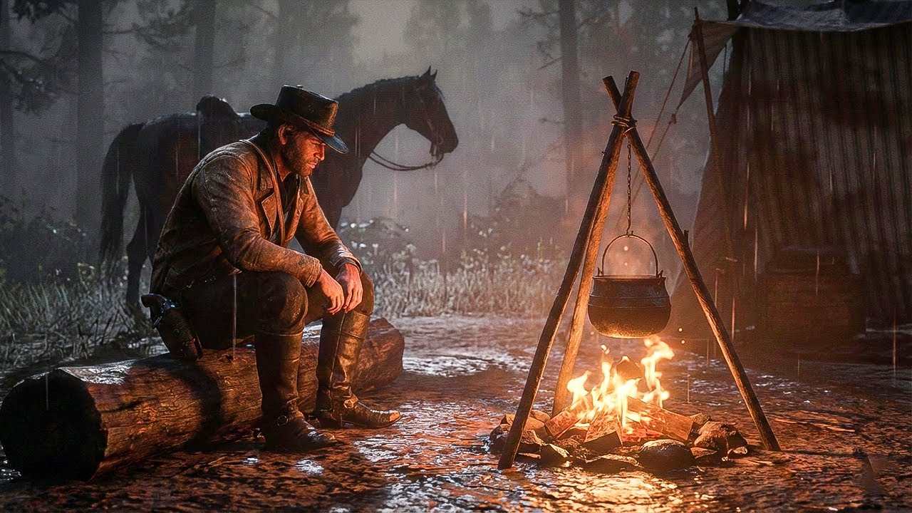 Arthur's Solo Camping in a Jungle During Heavy Thunderstorm | RDR2 ASMR