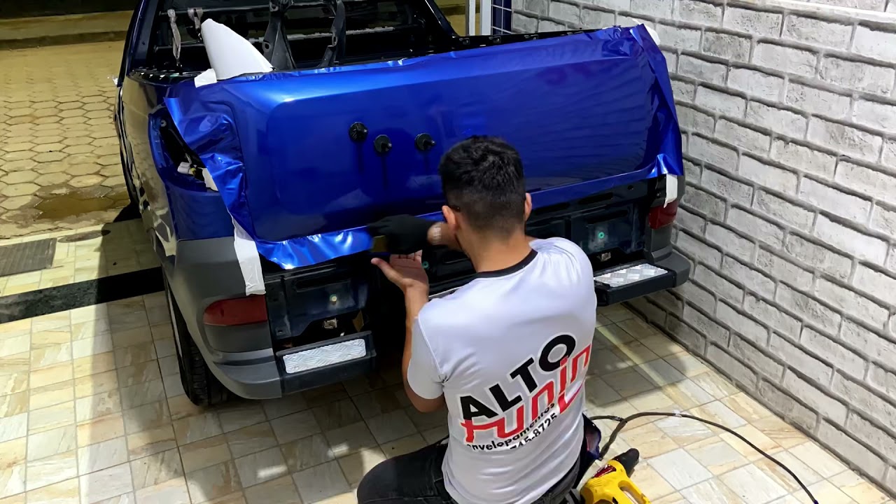 Envelopamento picape Fiat Strada em Azul metálico #fiat