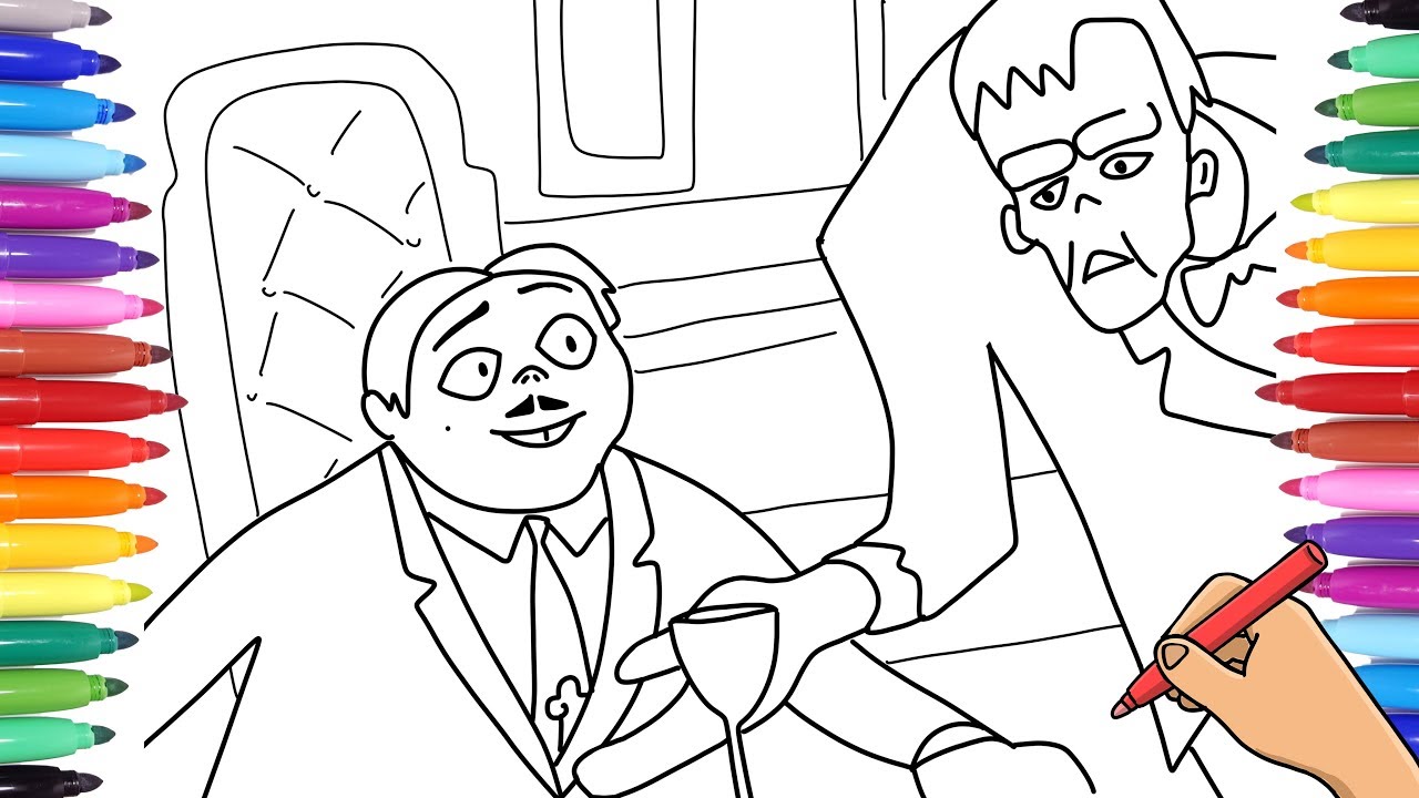 THE ADDAMS FAMILY COLORING PAGES FOR KIDS - DRAWING AND COLORING GOMEZ ADDAMS AND LURCH