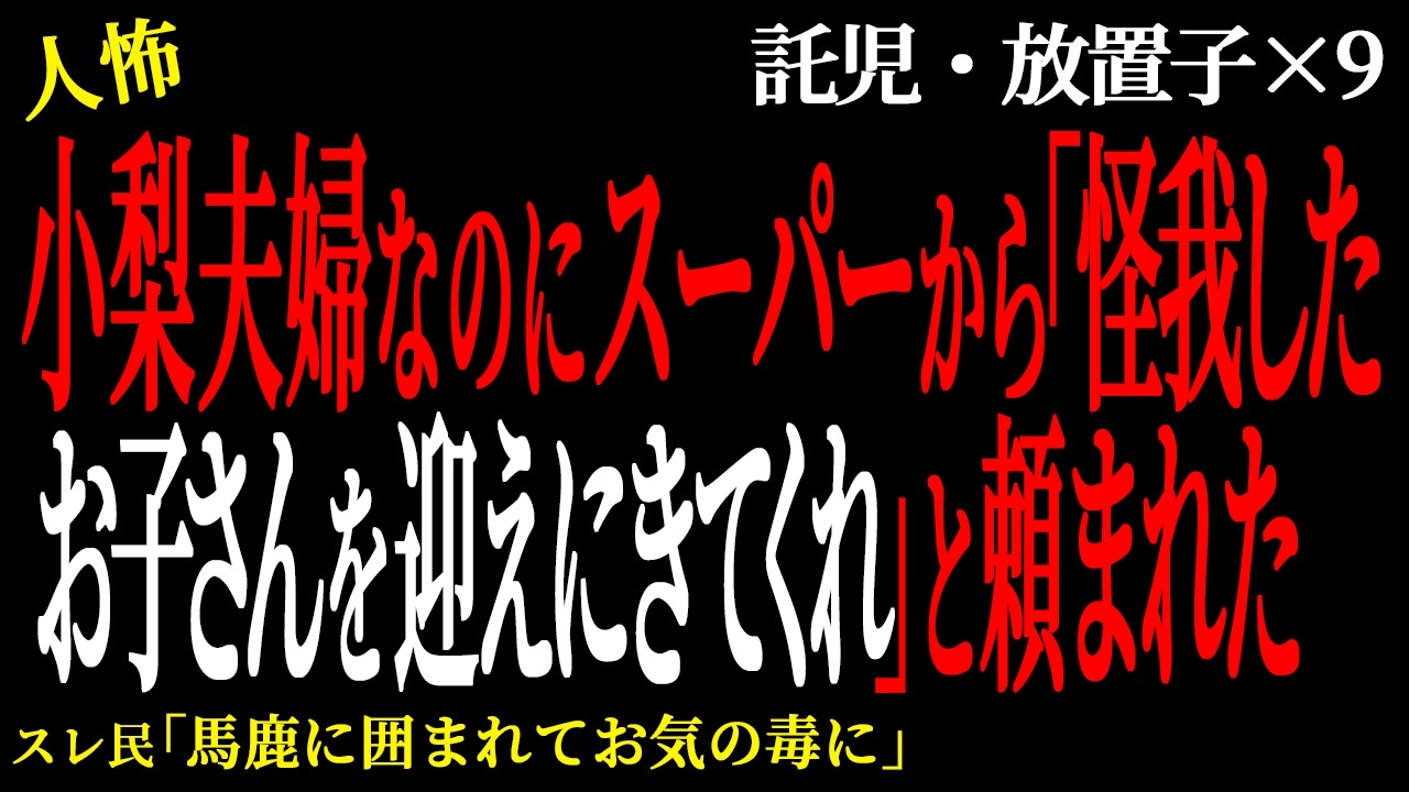 【2chヒトコワ】小梨夫婦なのにスーパーから「怪我したお子さんを迎えにきてくれ」と頼まれた。。（放置子託児編29）【人怖】