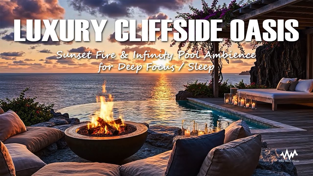 Luxury Cliffside Oasis | Sunset Fire & Infinity Pool Ambience for Deep Focus / Sleep