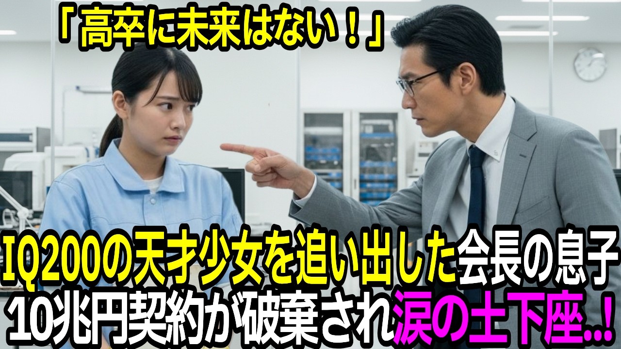 IQ200の天才少女を「高卒に未来はない」と解雇した研究所の会長の息子、1ヶ月後に会社が倒産寸前…10兆円契約破棄で涙の土下座！【感動する話】【朗読】