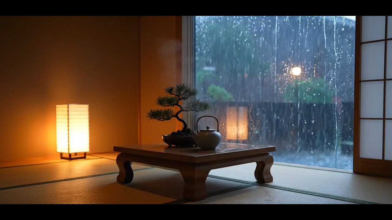 Zen Room Night Ambience 🌧️ | Rain on Window | Minimal Japanese Relaxing Space