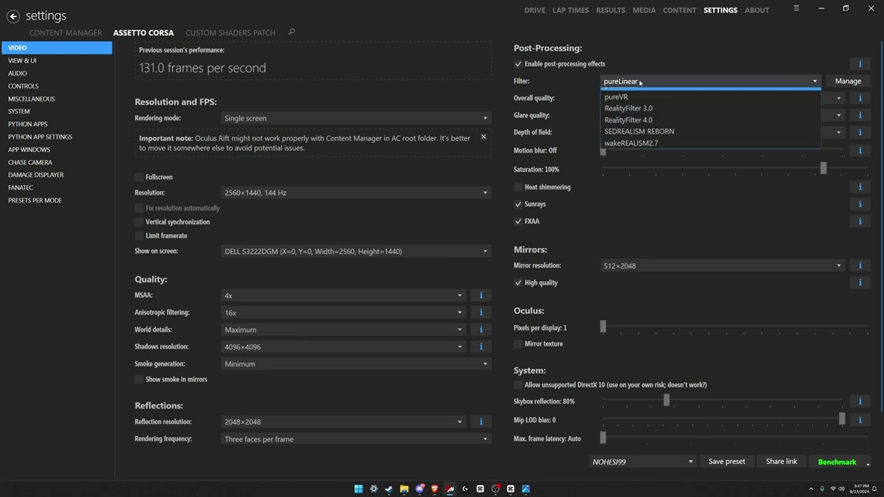 How to install PP Filter from .ini config file in Assetto Corsa