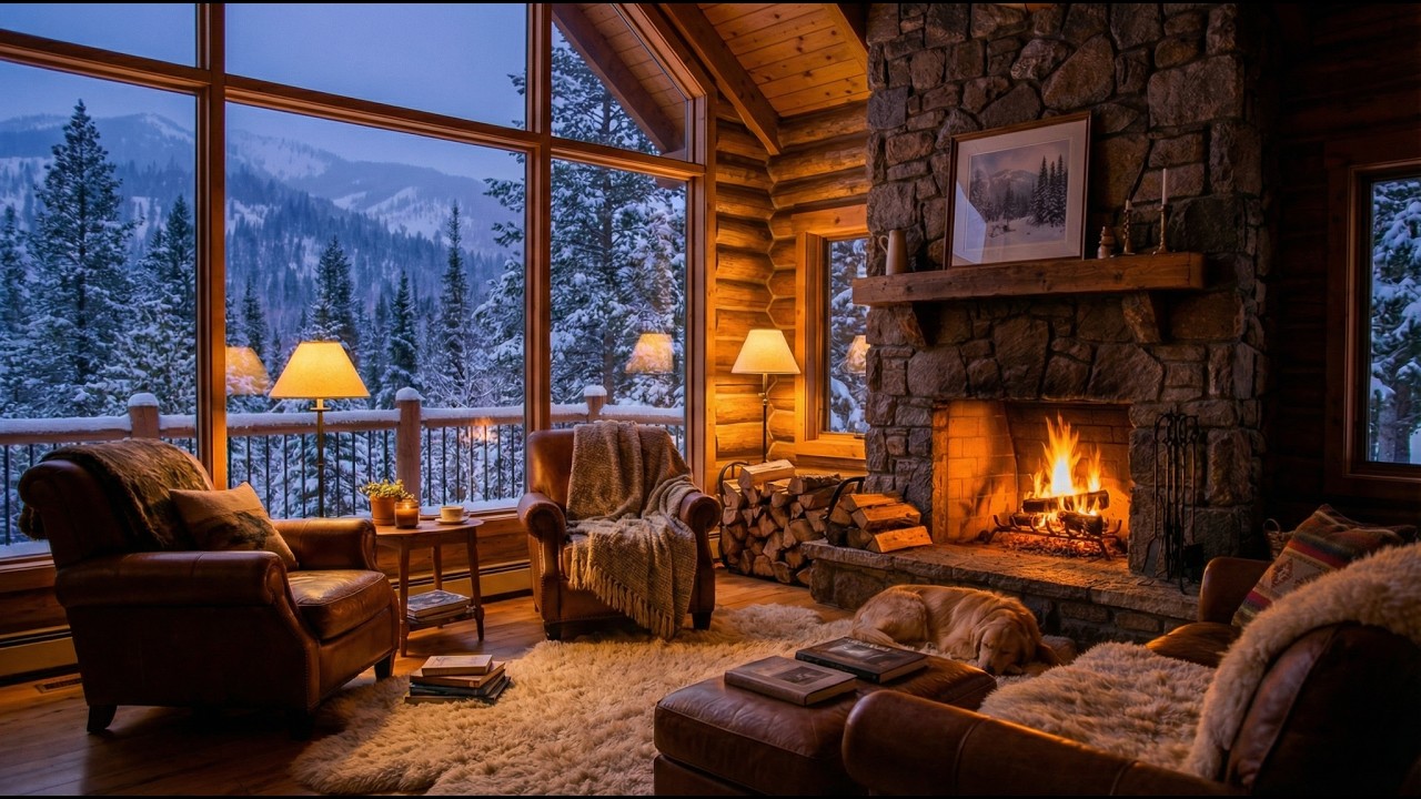 2 Hours of Cozy Winter Ambience: Morning Chill - Snowfall & Crackling Fireplace