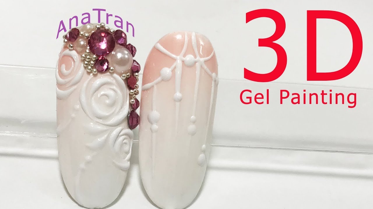 Cách Vẽ Nail 3D Bằng Gel Vẽ Cọ Râu | Vẽ Hoa Hồng