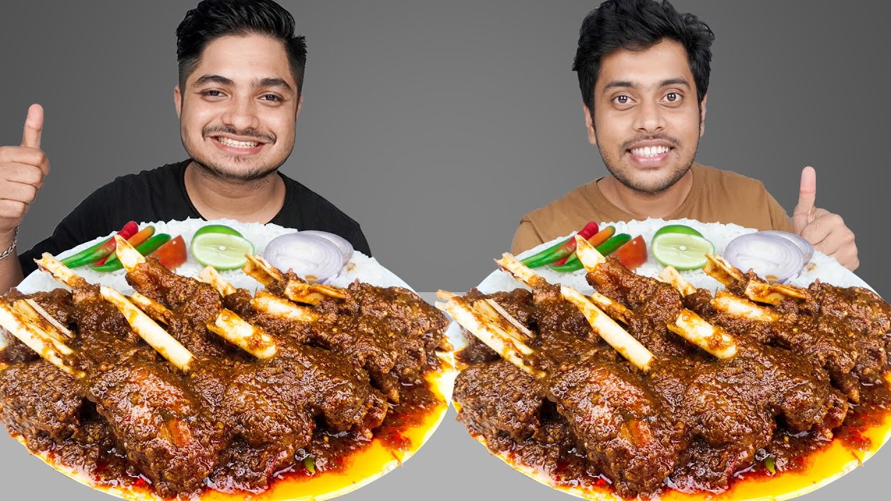 SPICY MUTTON LEG AND CHILLI WITH RICE EATING CHALLENGE || Friends Food Challenge