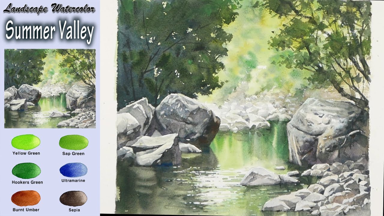 Летняя долина - пейзаж акварель (Arches rough. wet-in-wet) NAMIL ART