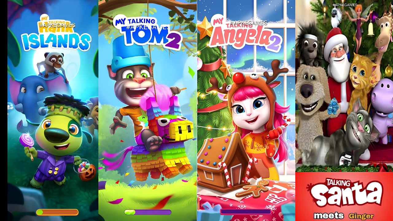 My Talking Hank islands vs My Talking Tom 2 vs My Talking Angela 2 vs Talking Santa meet Ginger
